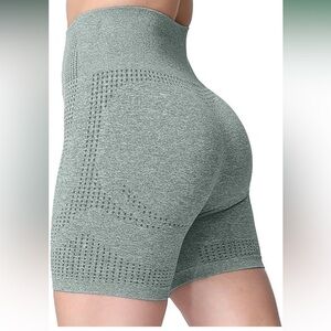 Seamless High-Waisted Sage Green Shorts